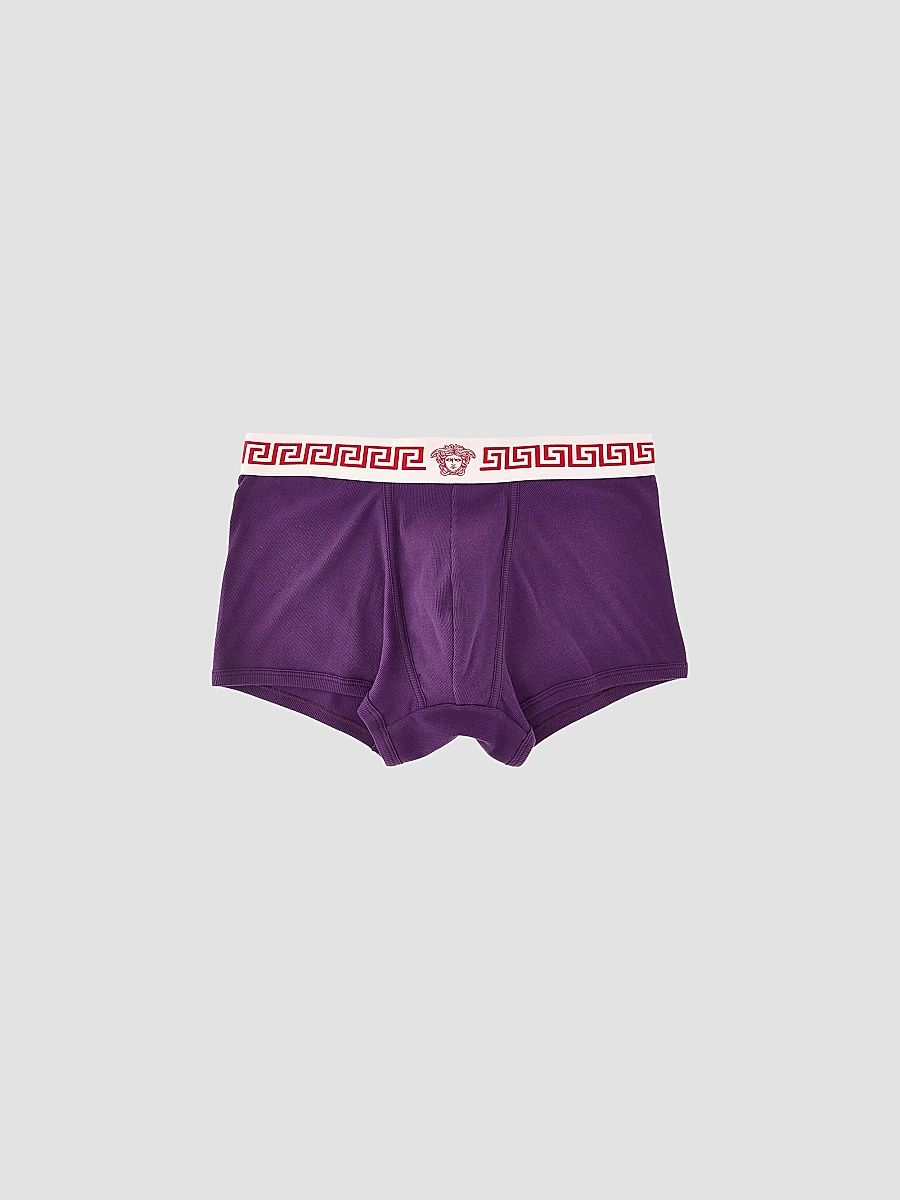 Versace Men's Medusa Head Greco-Trim Trunk Brief - Purple White Red - Size Large