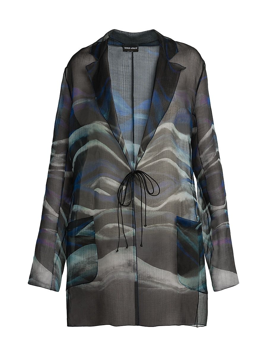 Women's Tie-Front Silk Jacket - Printed - Size 10