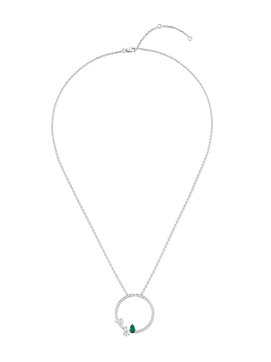 Women's Serti Sur Vide 18K White Gold, Emerald & 1.05 TCW Diamonds Necklace - White Gold