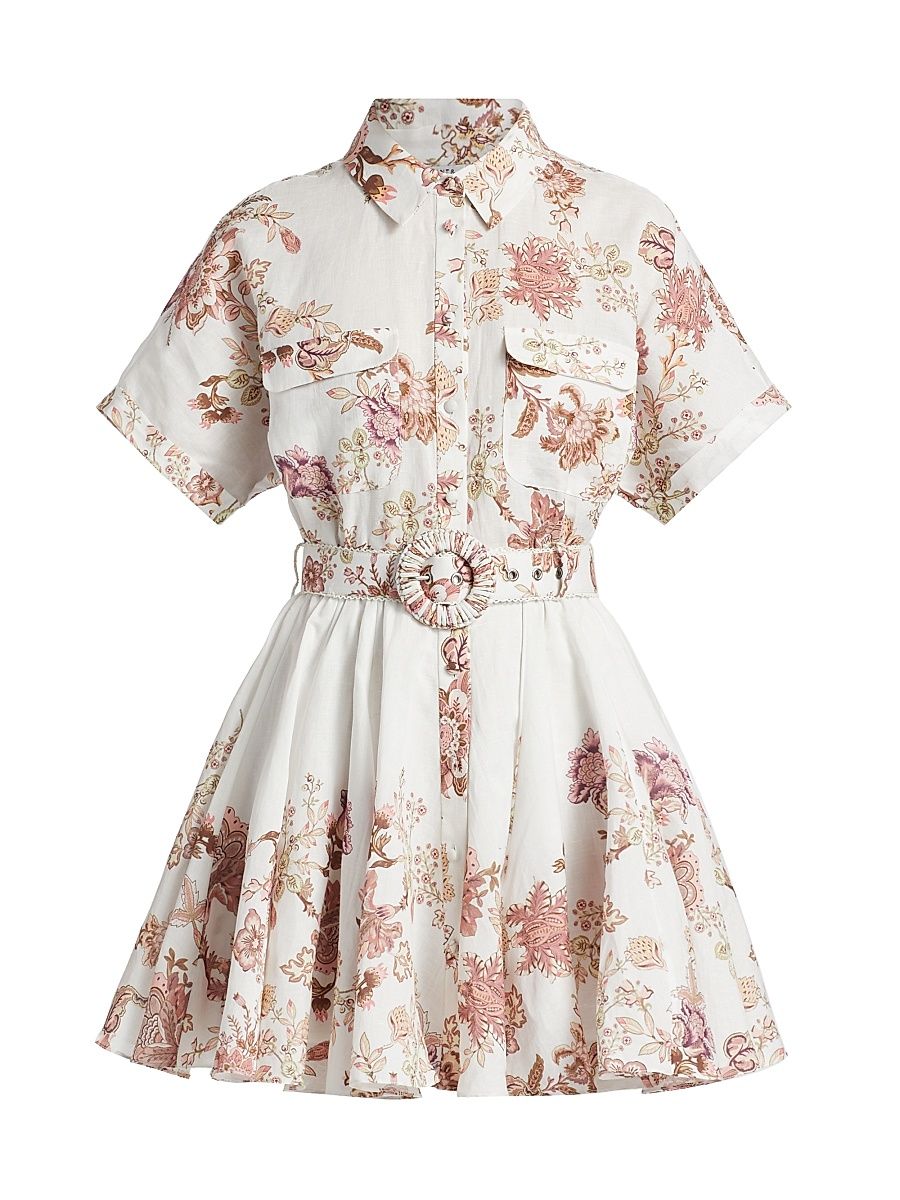 Women's Diza Floral Mini Shirtdress - White - Size Small