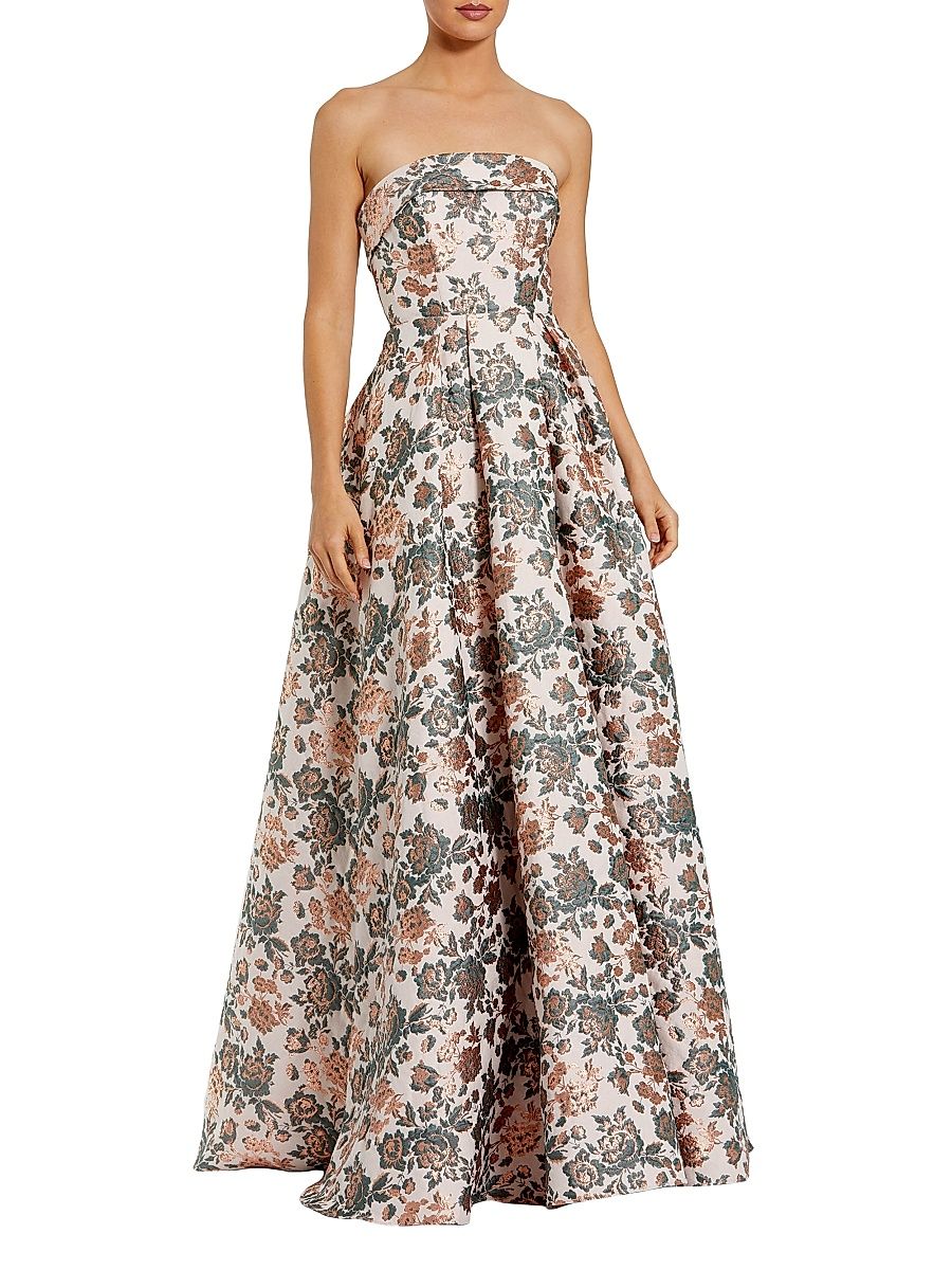 Women's Floral Brocade Strapless Gown - Gold Multi - Size 20