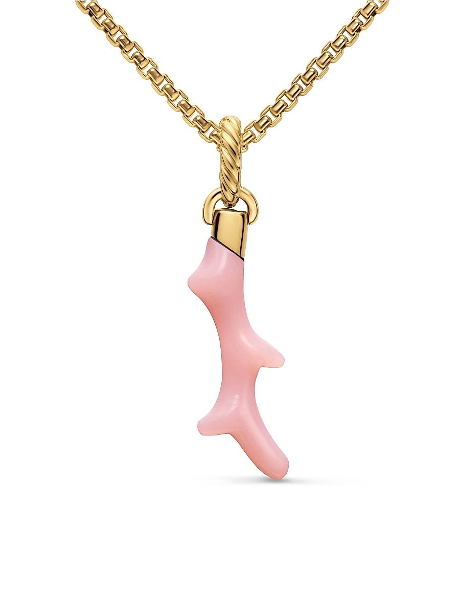 Women's Petite Coral Amulet in 18K Yellow Gold - Pink Opal