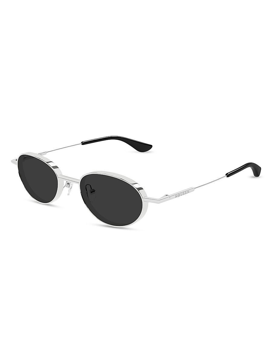 Men's Metal T-Bar 50MM Oval Sunglasses - Silver