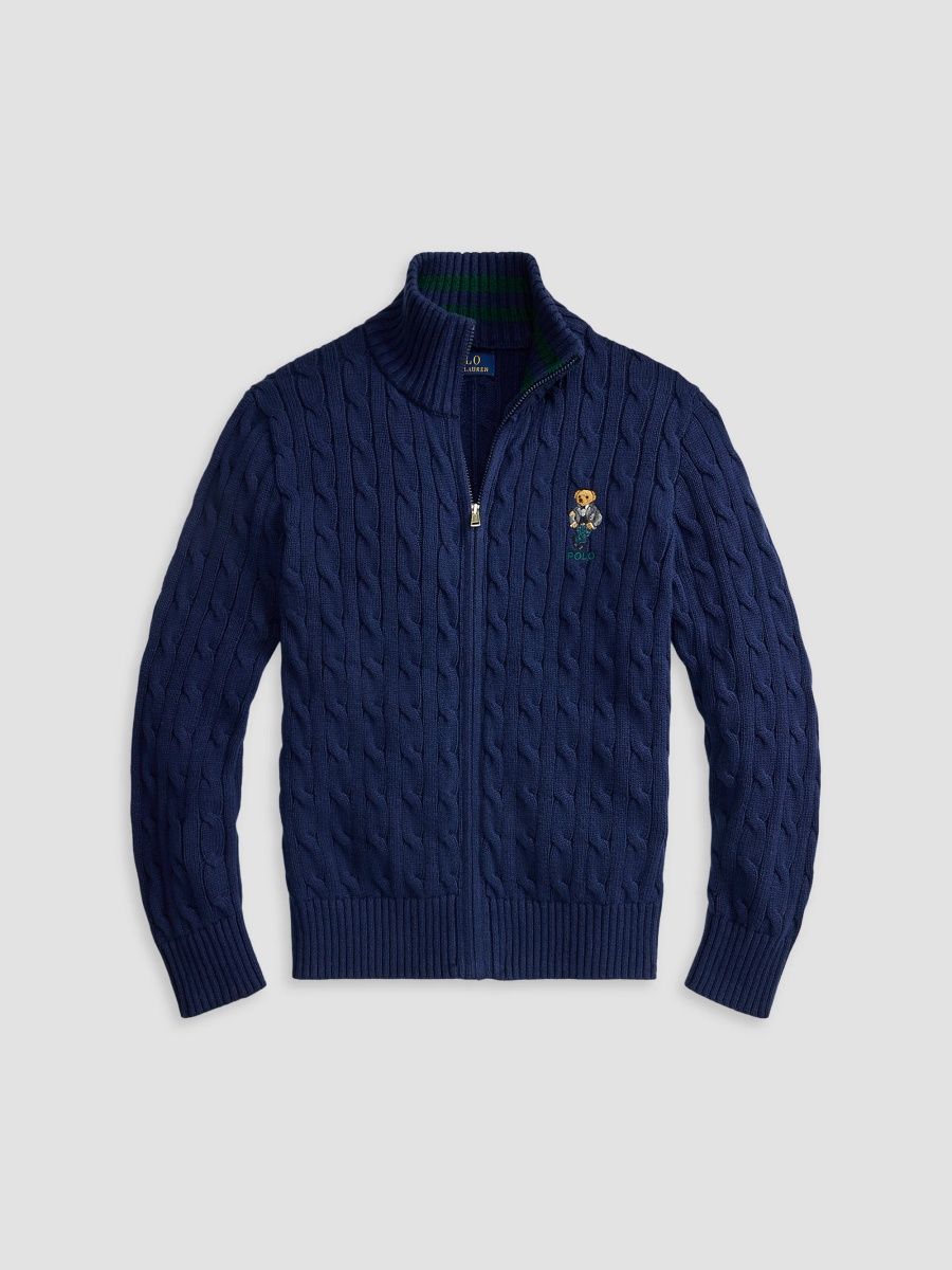 Polo Ralph Lauren Boy's Little Boy's & Boy's Polo Bear Cable-Knit Cotton Zip Sweater - Refined Navy - Size 18