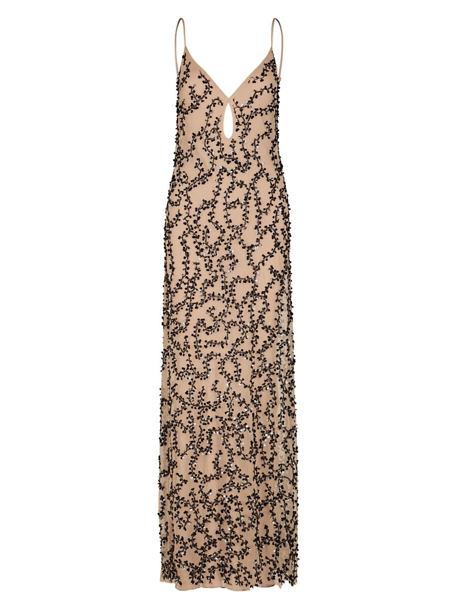 Women's Candelaria Reinvention Mesh Sequined Maxi Dress - Tan Black - Size 4