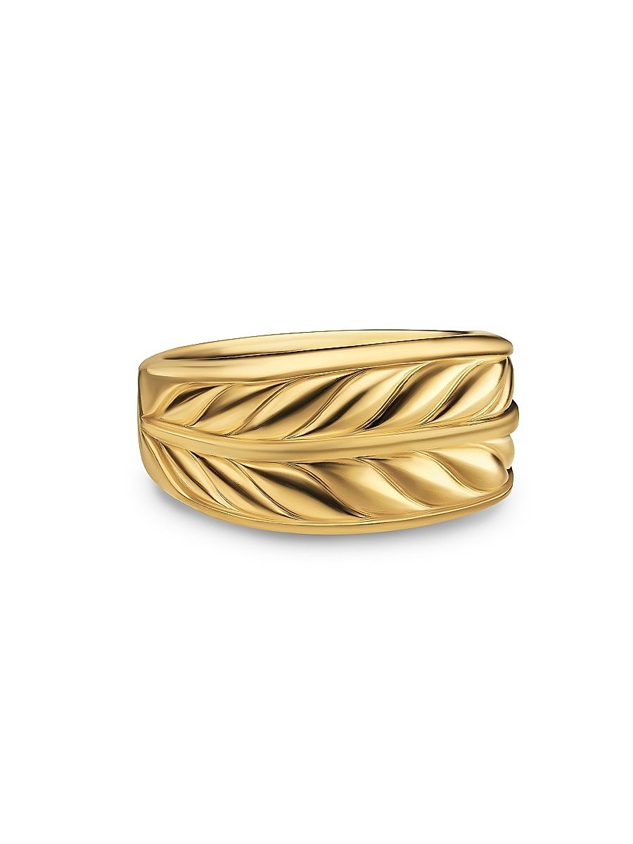 Men's Chevron Three Sided Signet Ring in 18K Yellow Gold, 12.5MM - Gold - Size 10