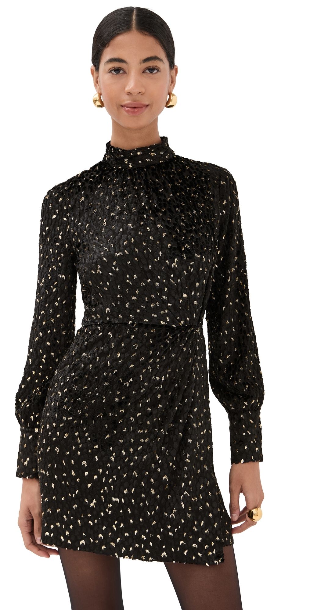 SIMKHAI Daphne Long Sleeve Draped Mock Neck Mini Dress Black multi 6