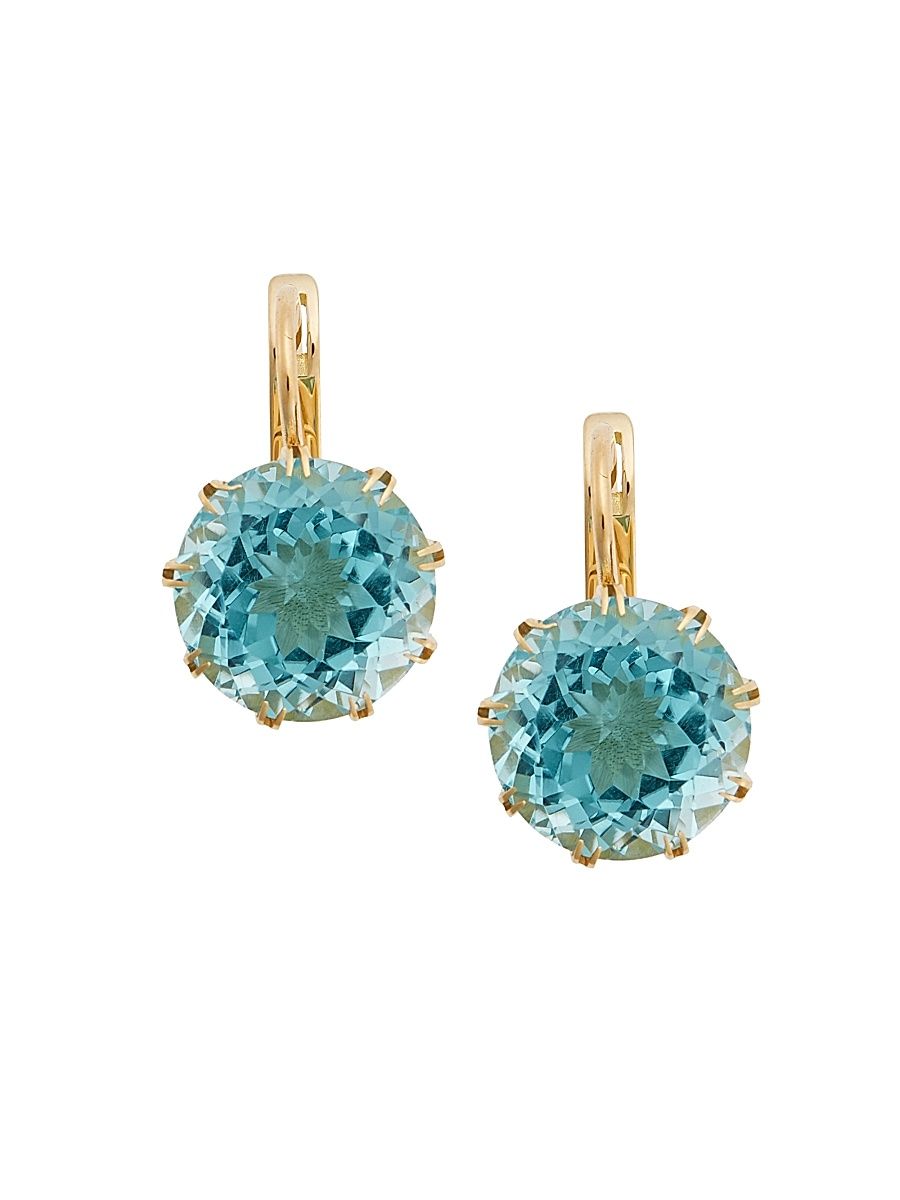 Women's Crown 18K Yellow Gold & Blue Topaz Drop Earrings - Gold