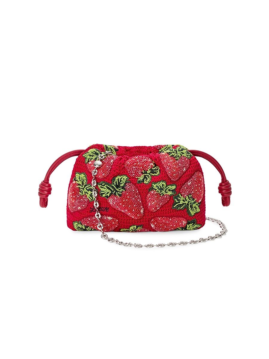 Women's LOEWE x Paula's Ibiza Flamenco Mini Strawberry-Beaded Purse - Red