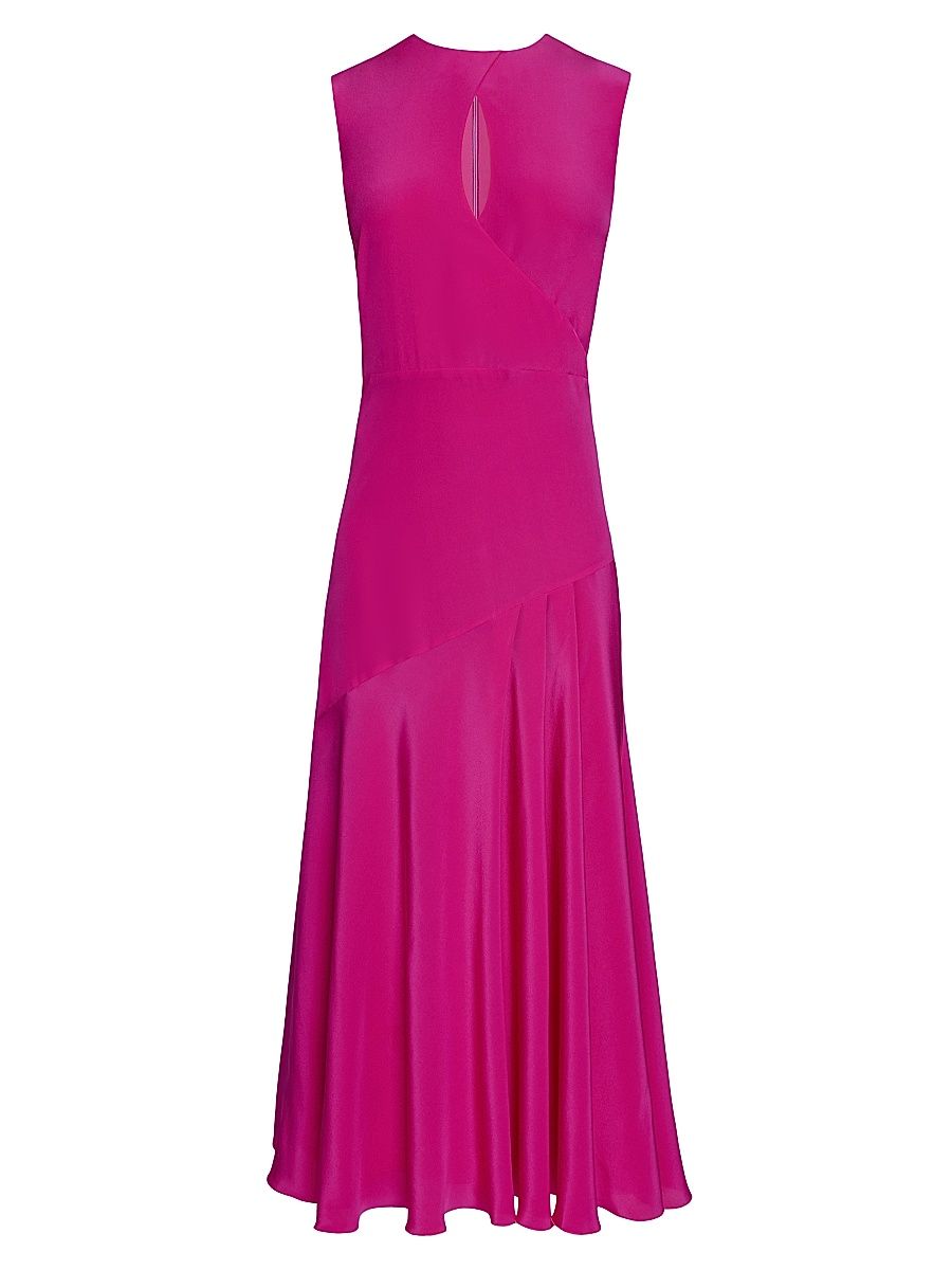 Women's Silk Crepe de Chine Maxi Dress - Magenta - Size 6