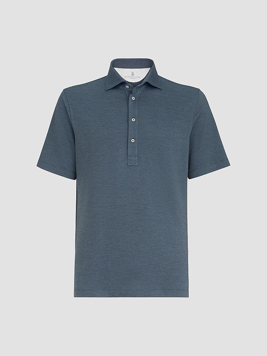 Men's Virgin Wool, Silk and Cotton Piqué Polo Shirt - Military - Size XXS