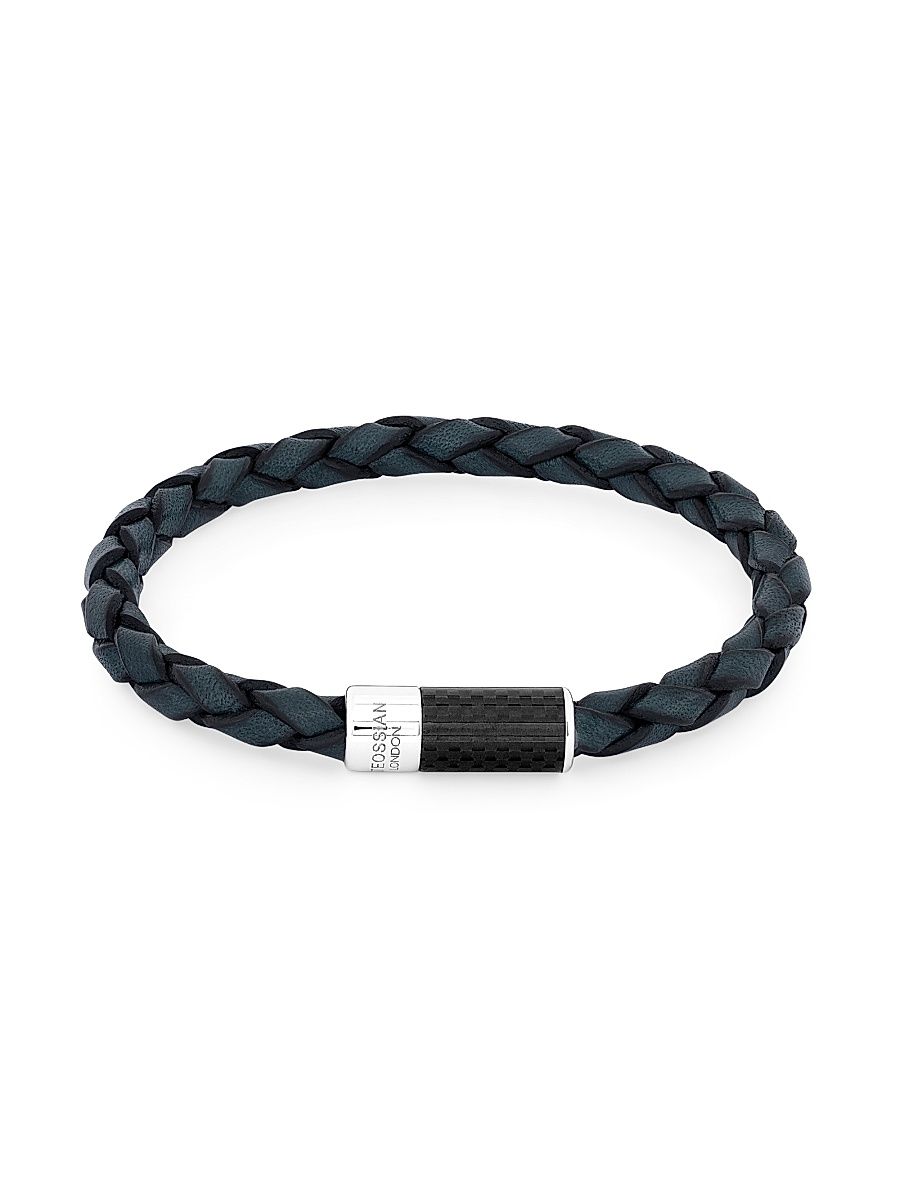 Men's RT Carbon Pop Braided Leather Bracelet - Blue