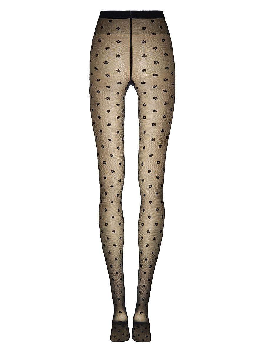 Women's Daisy Embroidered Tights - Black - Size Medium