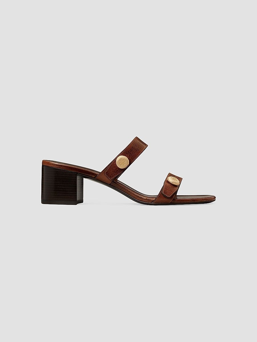 Tory Burch Women's Romy City 55MM Leather Sandals - Deep Cuoio - Size 9.5
