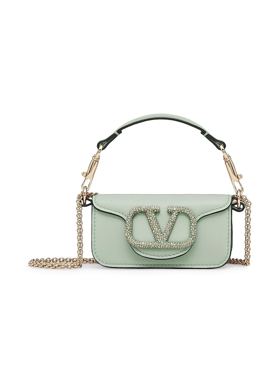 Women's Locò Micro Bag with Chain and Jewel Logo - Water Green