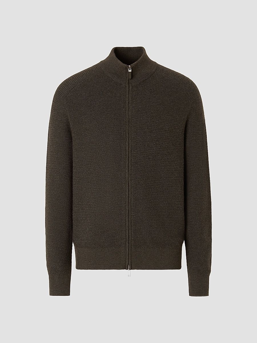 ZEGNA Men's Cashseta Full Zip Cardigan - Dark Olive Green - Size 50
