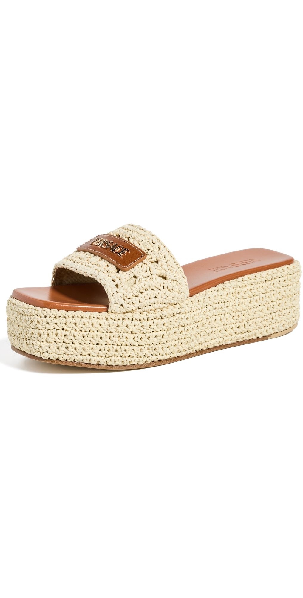 Versace Leather Raffia Espadrilles 2KJ8V-Natural/Ambrer/Versace G 41