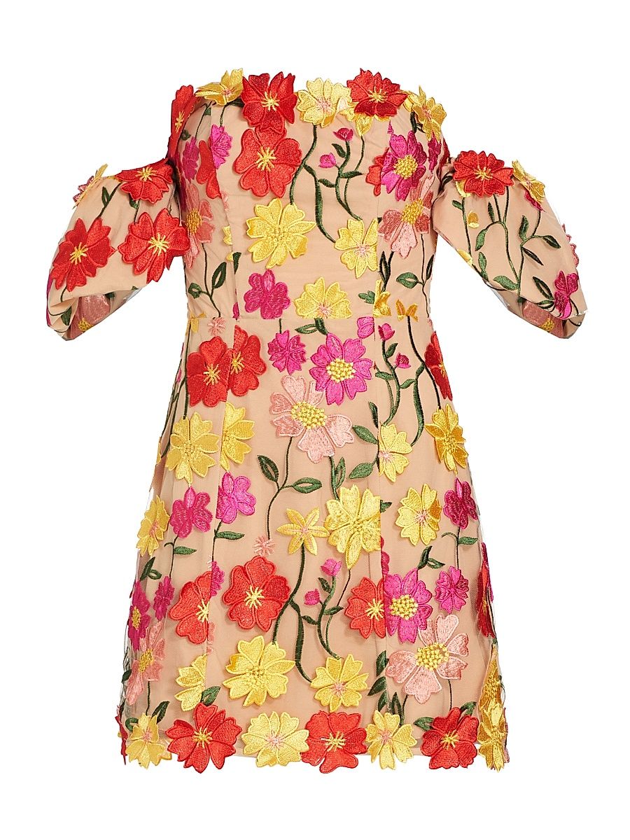 Women's Stephanie Floral Embroidered Minidress - Multi Floral - Size Large