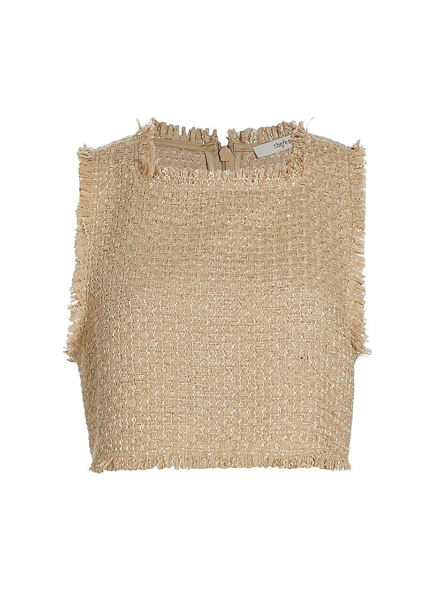 Women's Tyla Tweed Crop Top - Beige - Size XL