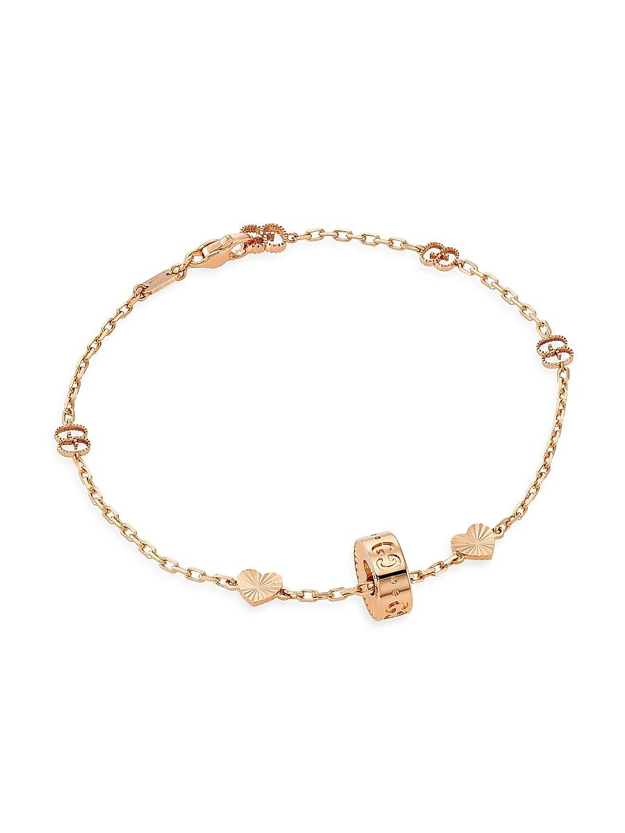Women's Icon 18K Pink Gold GG Heart Charm Bracelet - Pink Gold