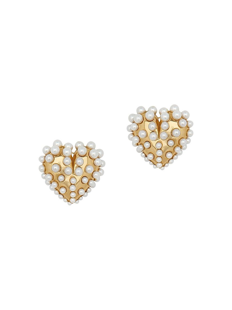 Women's 14K-Gold-Plated & Imitation Pearl Heart Clip-On Earrings - Pearl
