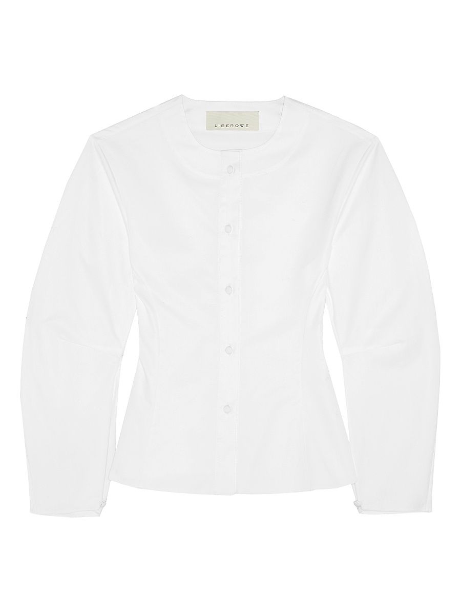 Women's Balloon Sleeve Cotton Shirt - White - Size XS