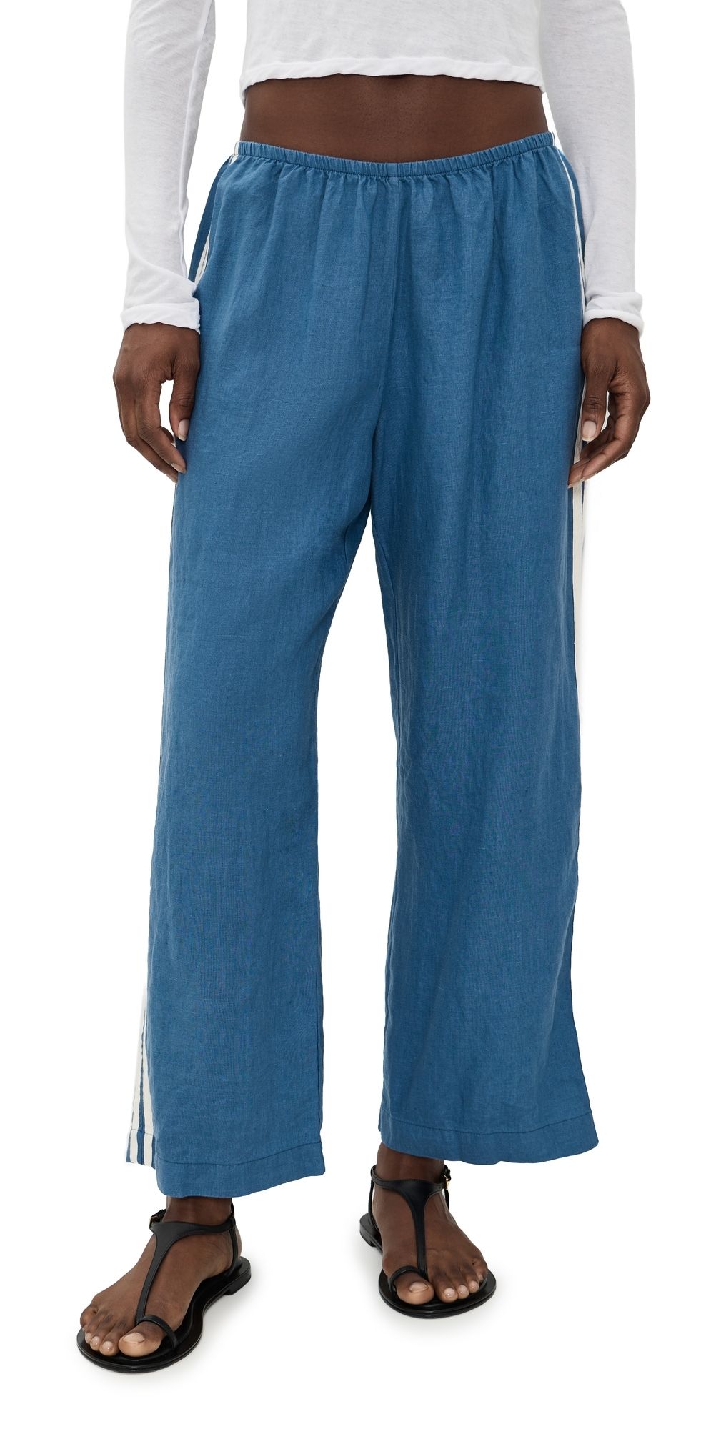 DONNI. The Linen Crop Racer Stripe Pants Lapis L