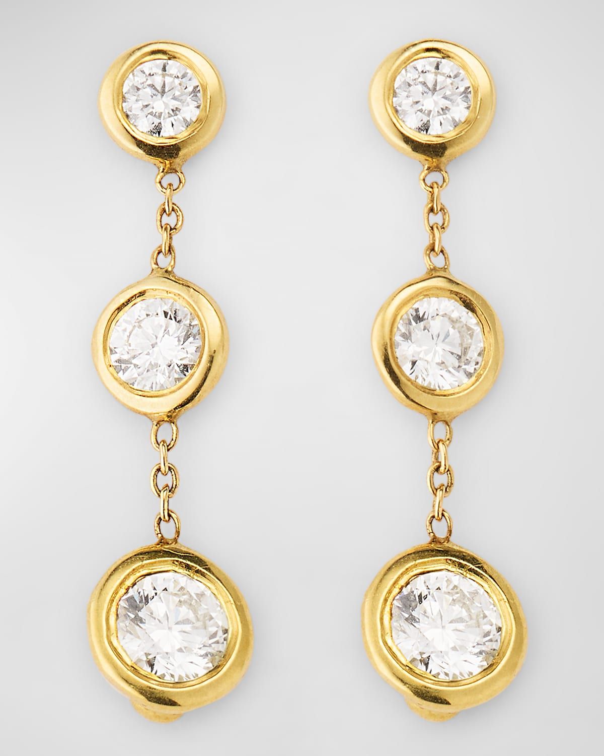 18K Yellow Gold Triple Drop Diamond Earrings