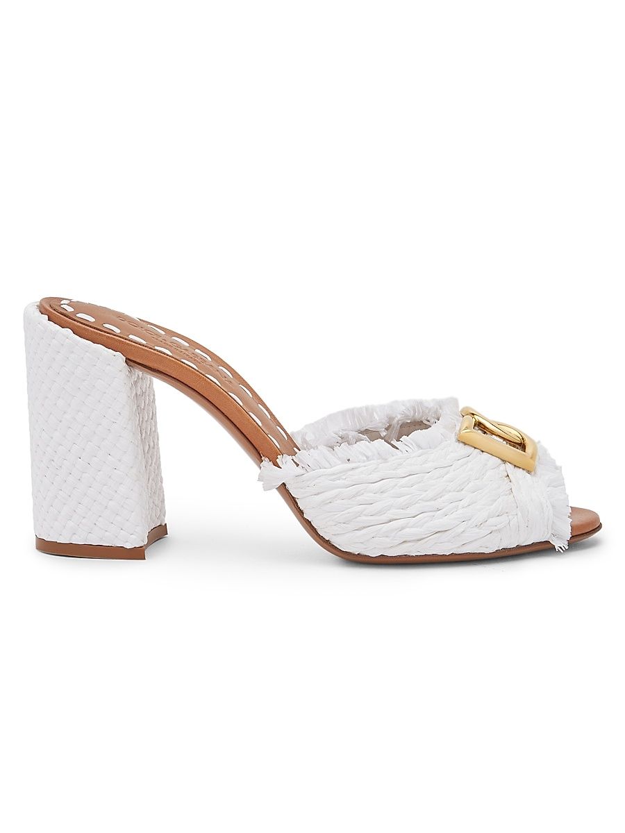 Women's Carretto 85MM Woven Fringed Logo Sandals - Bianco Sabbia - Size 10