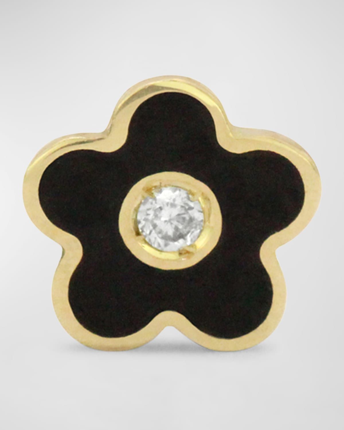 18K Enamel Daisy Diamond Stud Earring, Single