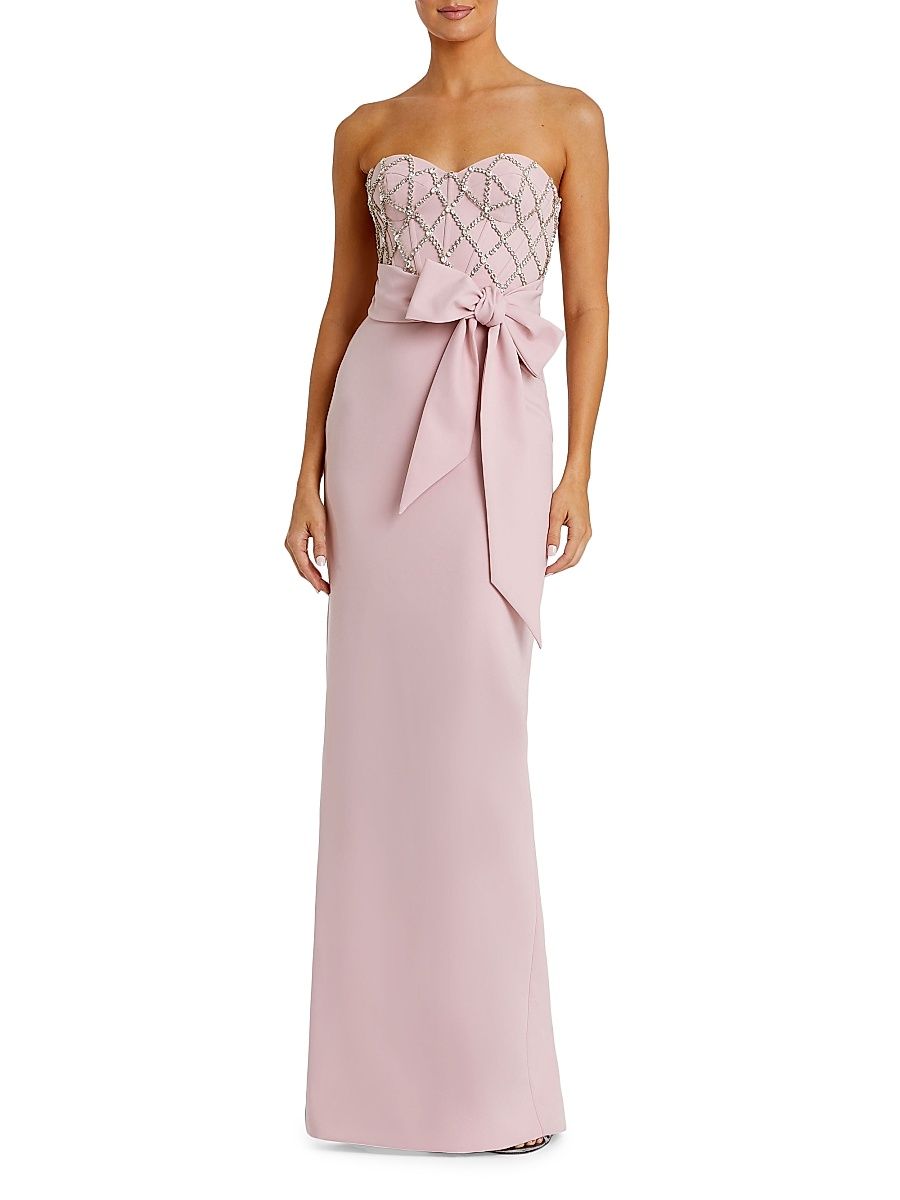 Women's Crystal-Embellished Crêpe Strapless Bustier Gown - Rose - Size 14