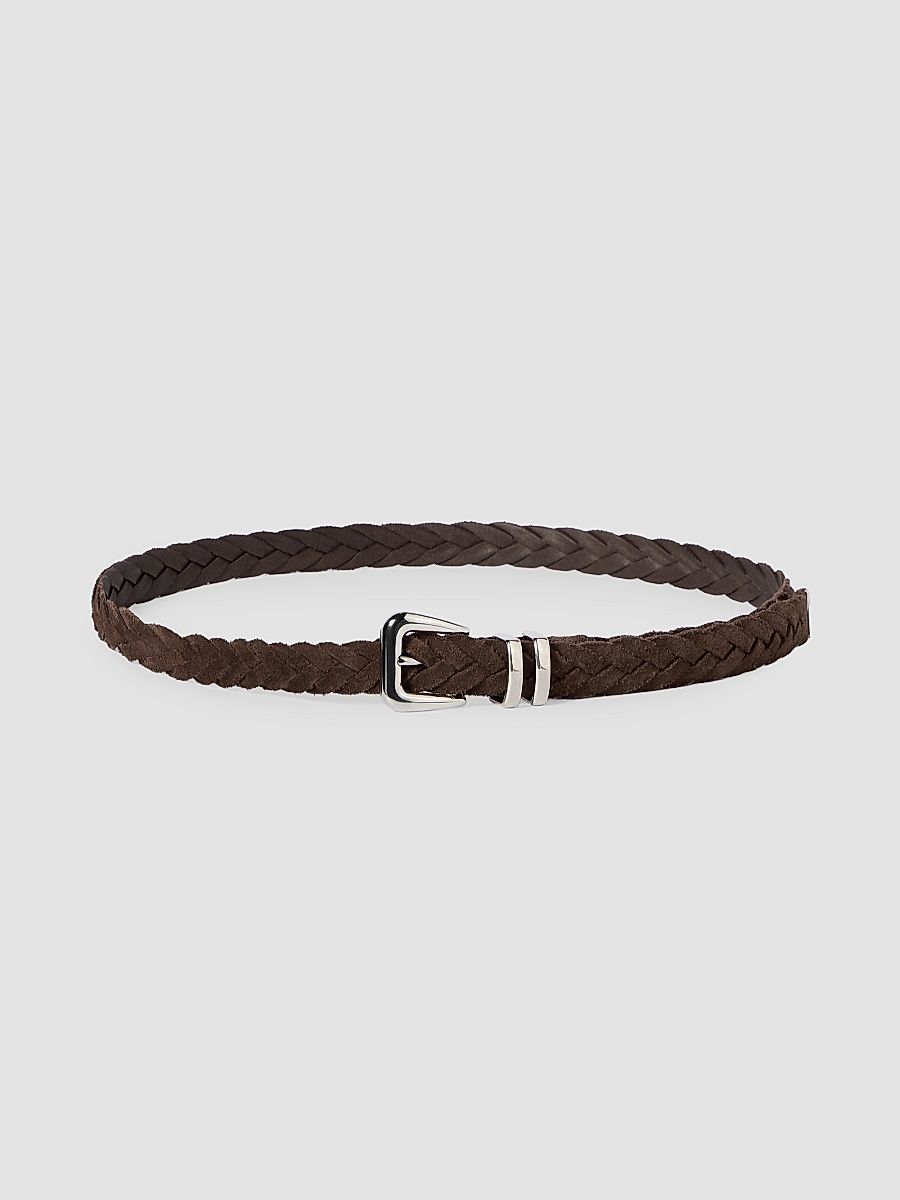 Brunello Cucinelli Men's Reversed Calfskin Braided Belt with Tip - Rust Brown - Size 40