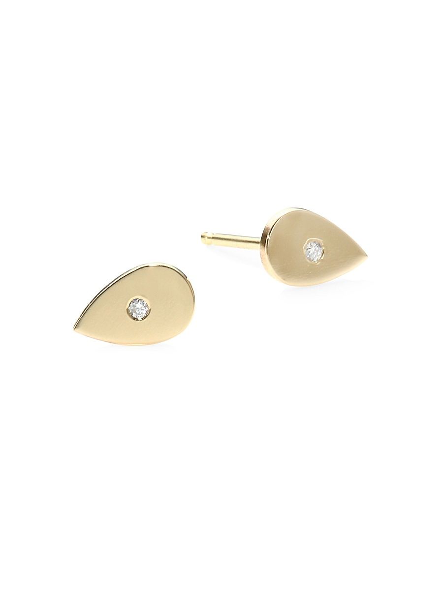 Women's 14K Yellow Gold & Diamond Tear Stud Earrings - Yellow Gold