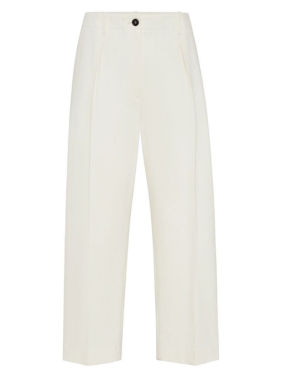 Women's Dyed Cotton and Wool Wrinkled Denim Pleated Chino Trousers - Panama - Size 8