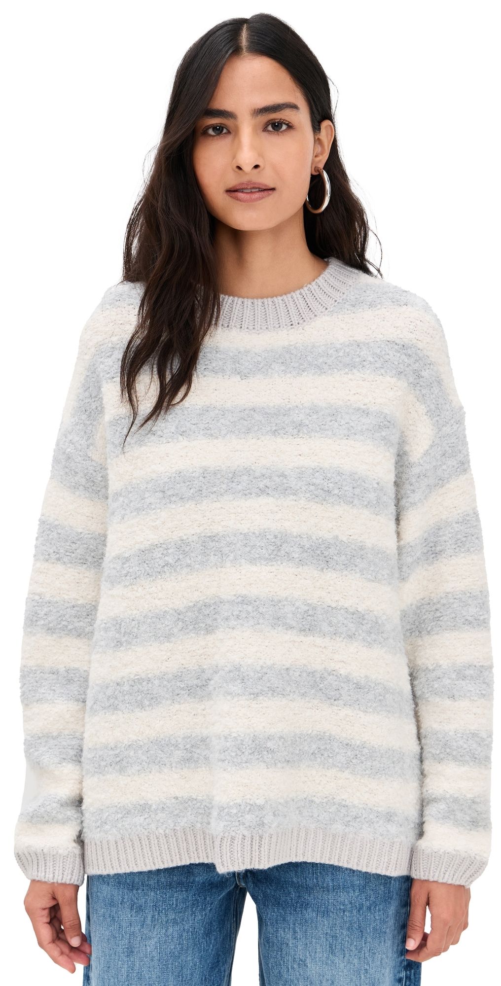 Little Lies Contrast Yarn Stripe Sweater Grey/Cream Stripe M/L