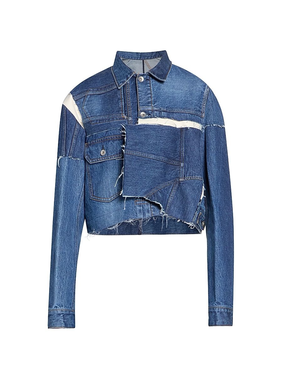 Women's Deconstructed Crop Denim Jacket - Blue - Size XL