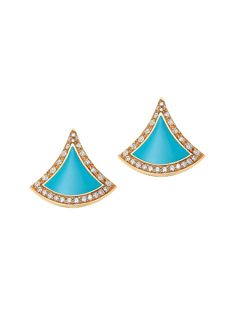Women's Divas' Dream 18K Yellow Gold, Turquoise & 0.10 TCW Diamond Earrings - Yellow Gold