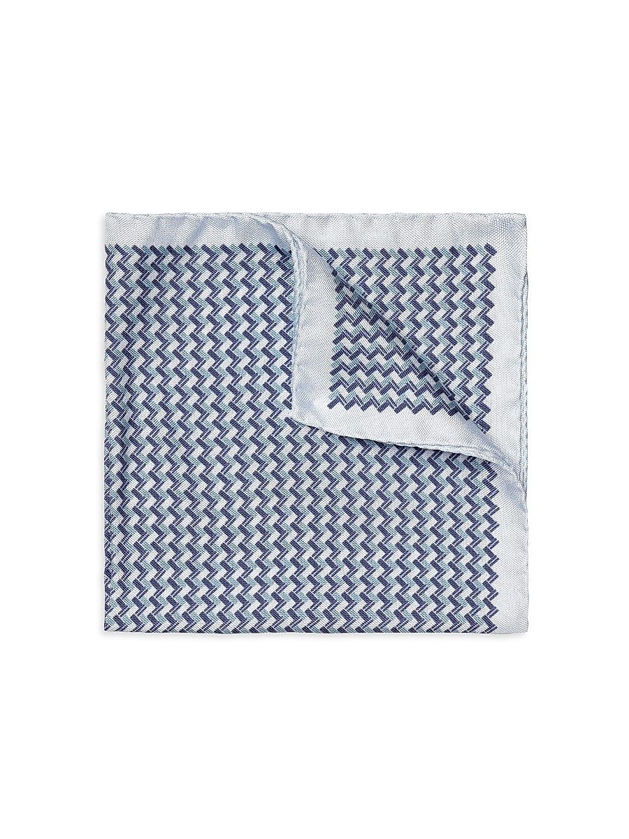 Men's Geometric Silk Pocket Square - Blue
