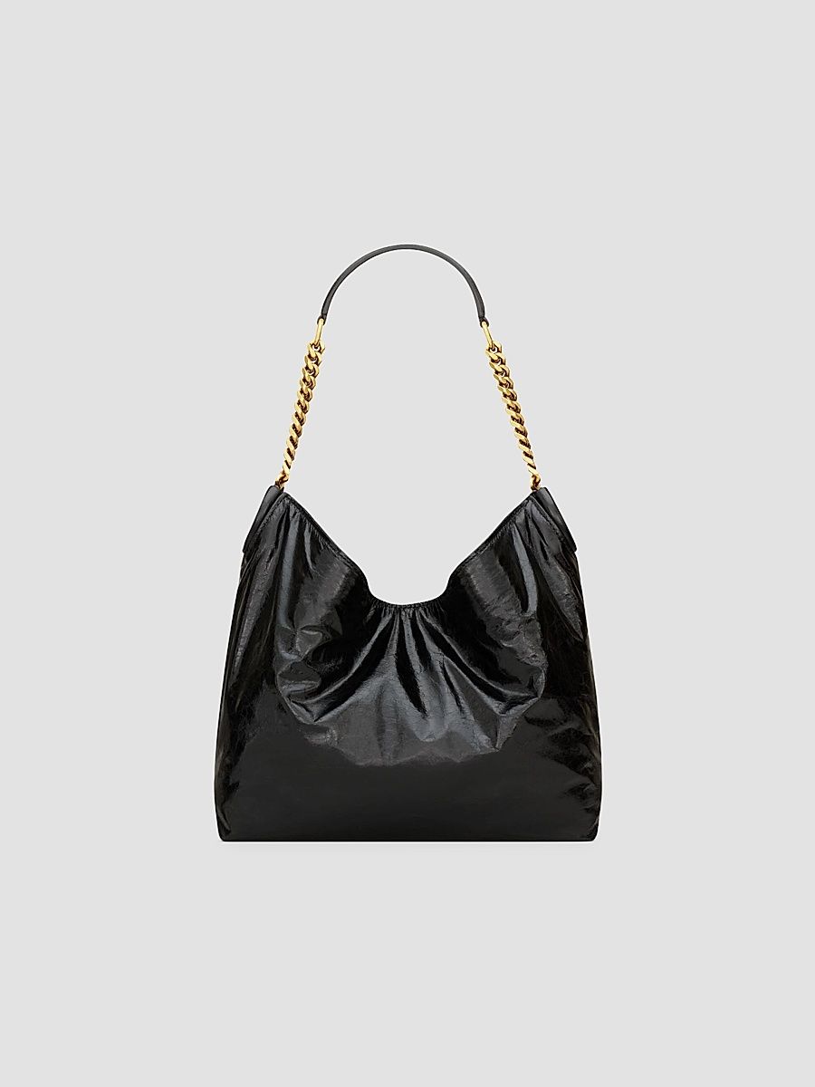 Saint Laurent Women's Hortense Small Hobo Bag in Shiny Leather - Black