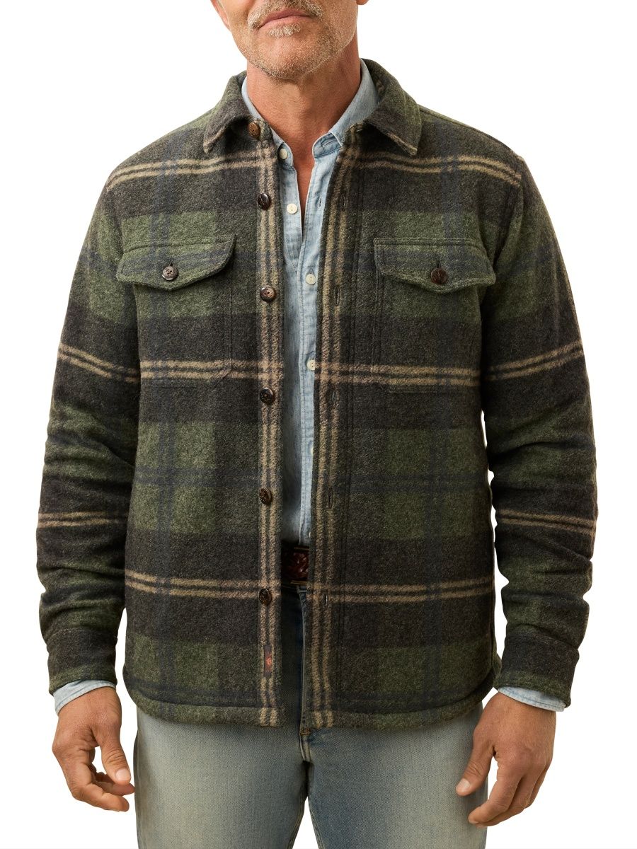Faherty Brand Men's Range Plaid Fleece-Lined Shirt Jacket - Forest Point Plaid - Size Small