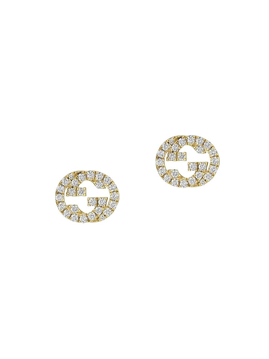 Women's Interlocking G 18K Yellow Gold & 0.38 TCW Diamonds Stud Earrings - Yellow Gold