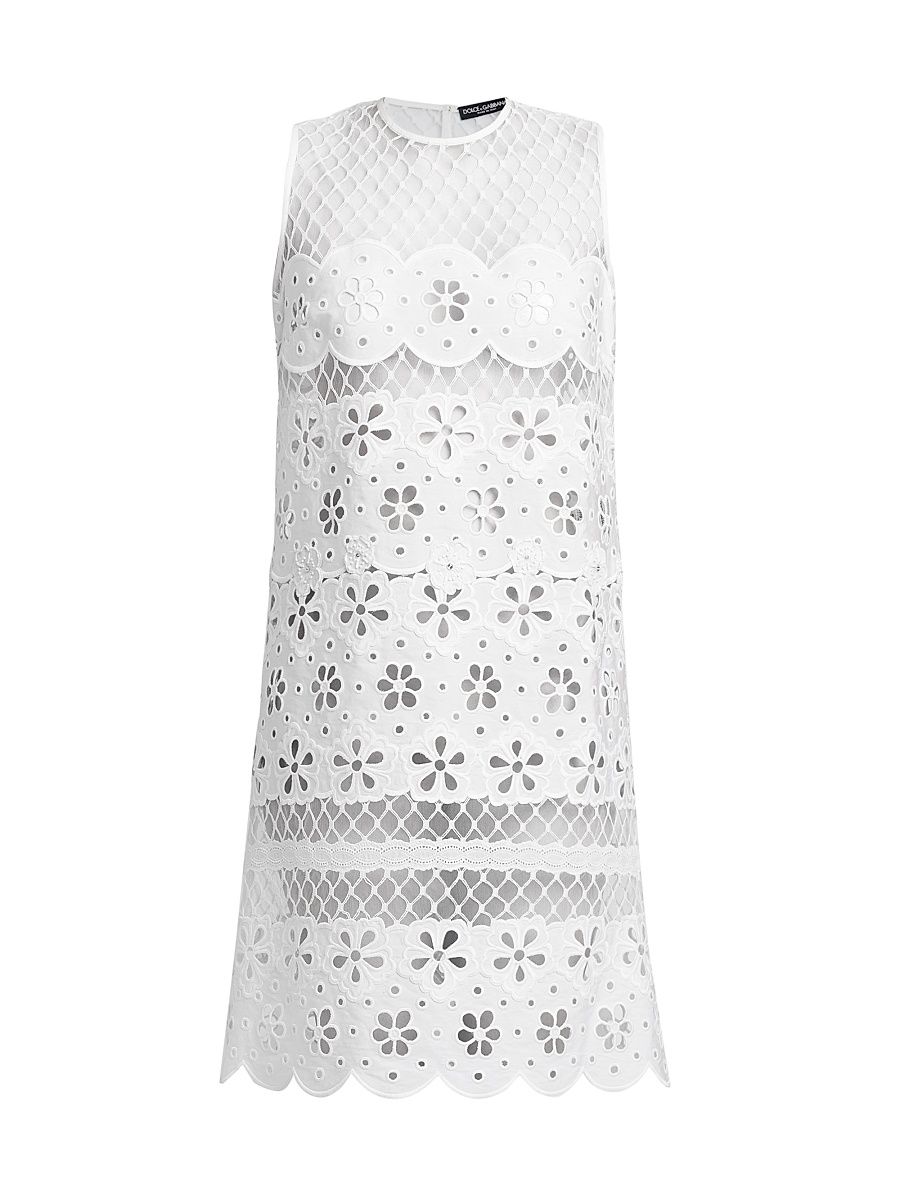 Women's Floral-Embroidered Cotton-Blend Dress - Bianco Ottico - Size 8