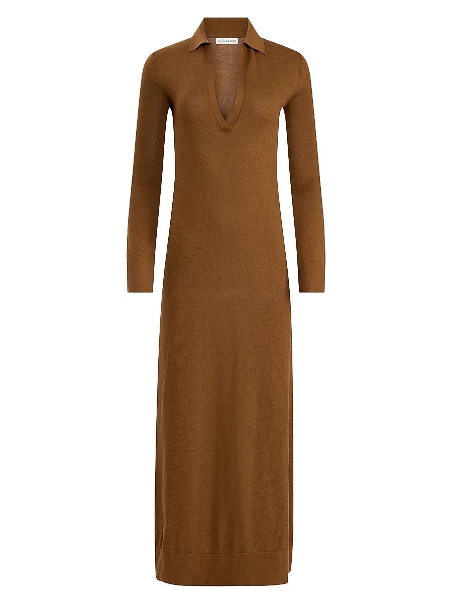 Women's Arp Cotton-Silk Long-Sleeve Maxi Dress - Toffee - Size XL