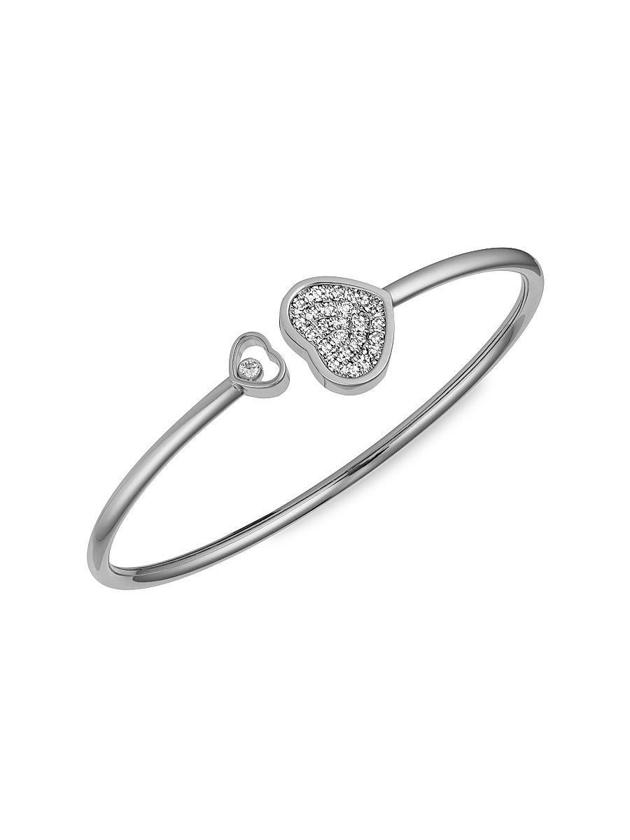 Women's Happy Hearts 18K White Gold & Diamond Bangle