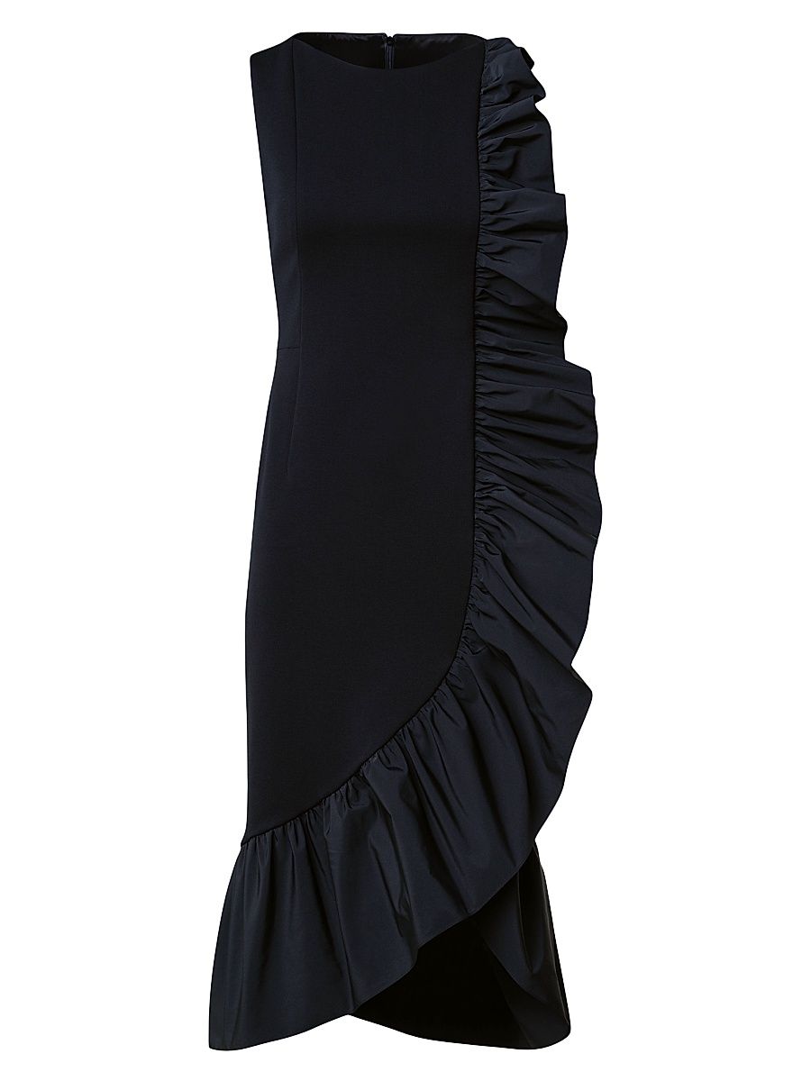 Women's Jersey Ruffled Sleeveless Midi-Dress - Black - Size 4