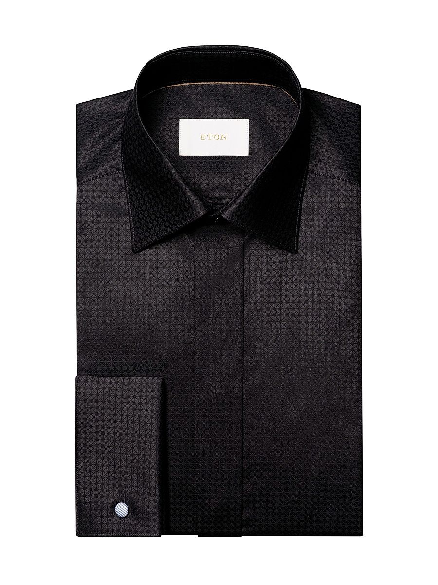 Men's Geometric Brocade Formal Contemporary-Fit Shirt - Black - Size 18