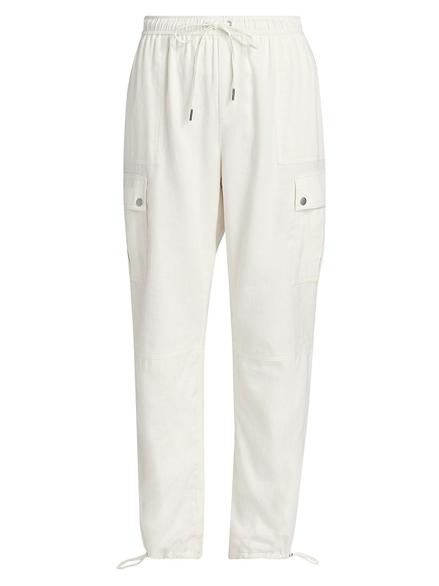 Women's Crislin Linen-Cotton Drawstring Cargo Pants - Ivory - Size XL