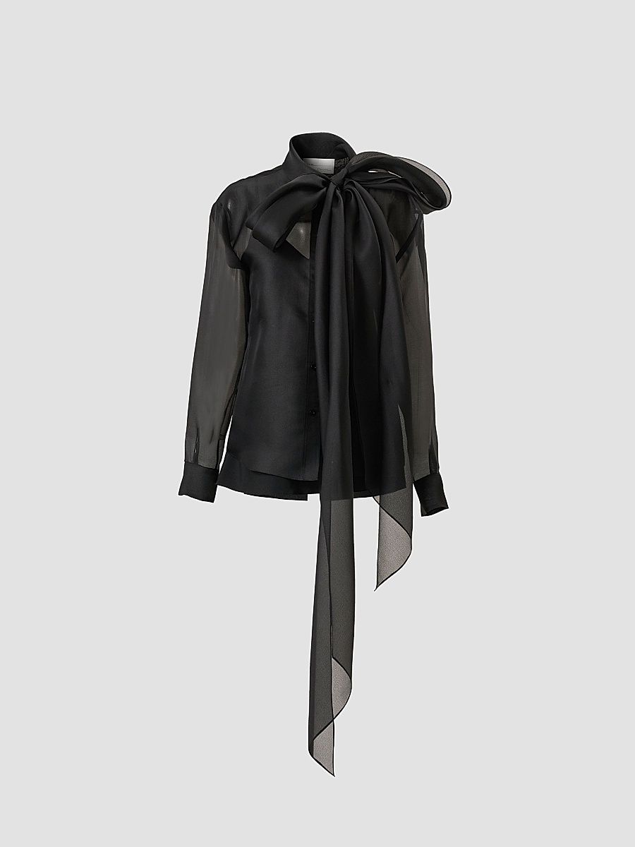 Women's Silk Chiffon Bow Blouse - Black - Size 4