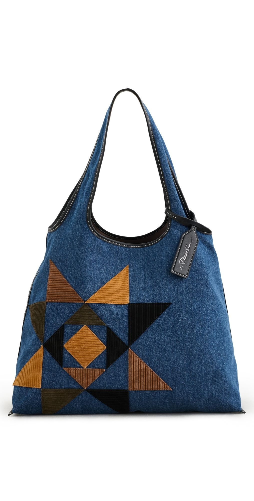 3.1 Phillip Lim Suede Quilted Denim Market Tote Blue Indigo Multi One Size