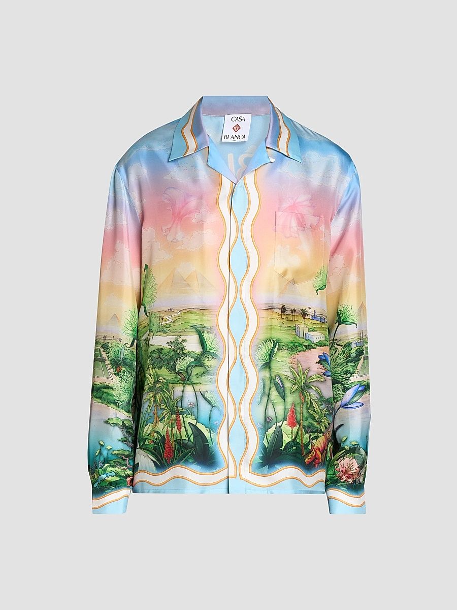 Casablanca Men's Silk Long-Sleeve Camp Shirt - Multi - Size XL
